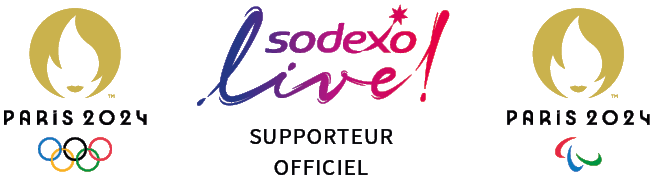 Logo Paris 2024, Sodexo live supporteur officiel et Paris 2024.