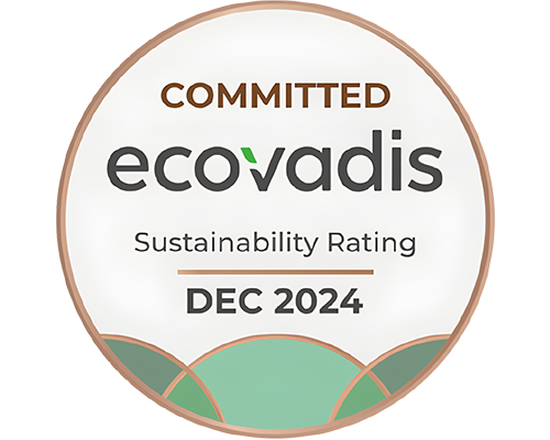 EcoVadis &lsquo;Committed Sustainability Rating &ndash; Dec 2024&rsquo; badge, presented as a bronze circle with a stylized green pattern.